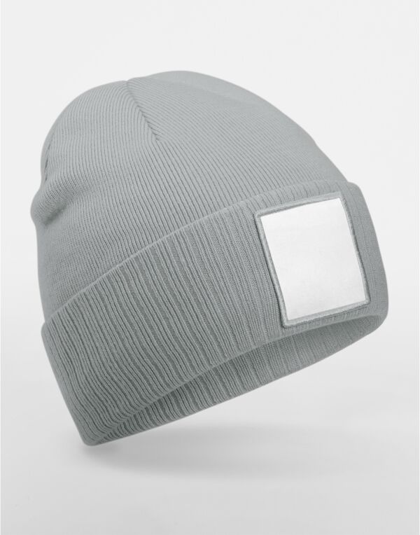 B337R Beechfield Appliqué Patch Beanie Ash/White