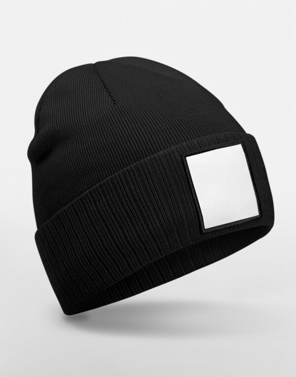 B337R Beechfield Appliqué Patch Beanie Black/White
