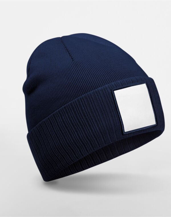 B337R Beechfield Appliqué Patch Beanie Oxford Navy/White