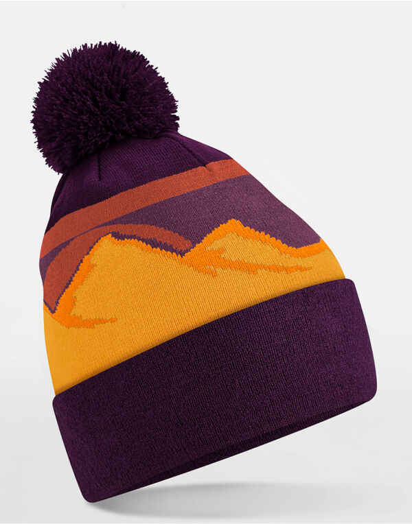 B395R Beechfield Mountain Peaks Pom Pom Beanie Desert Peaks