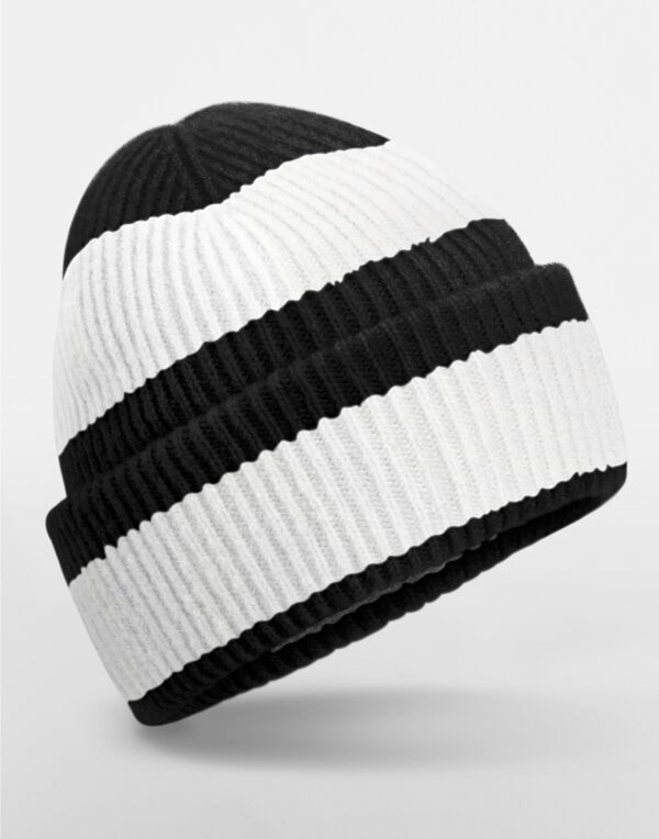 B391R Beechfield Colour Block Beanie Black/Soft White