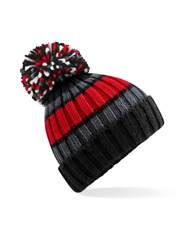 B392 Beechfield Hygge Striped Beanie Black Cherry