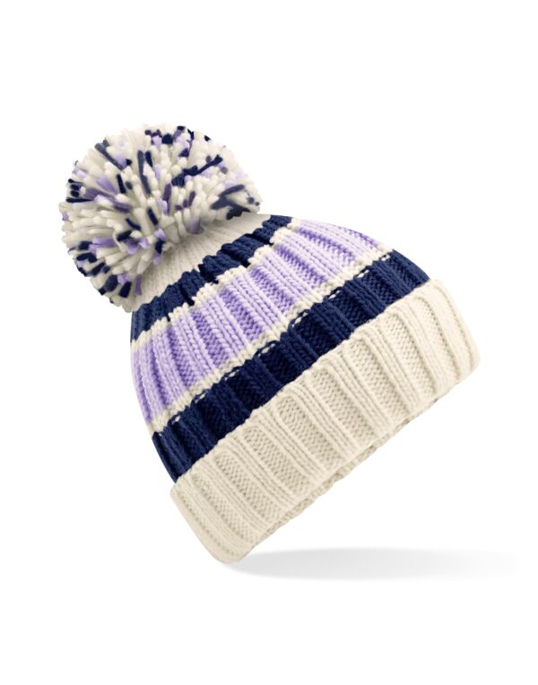 B392 Beechfield Hygge Striped Beanie Blueberry Cheescake