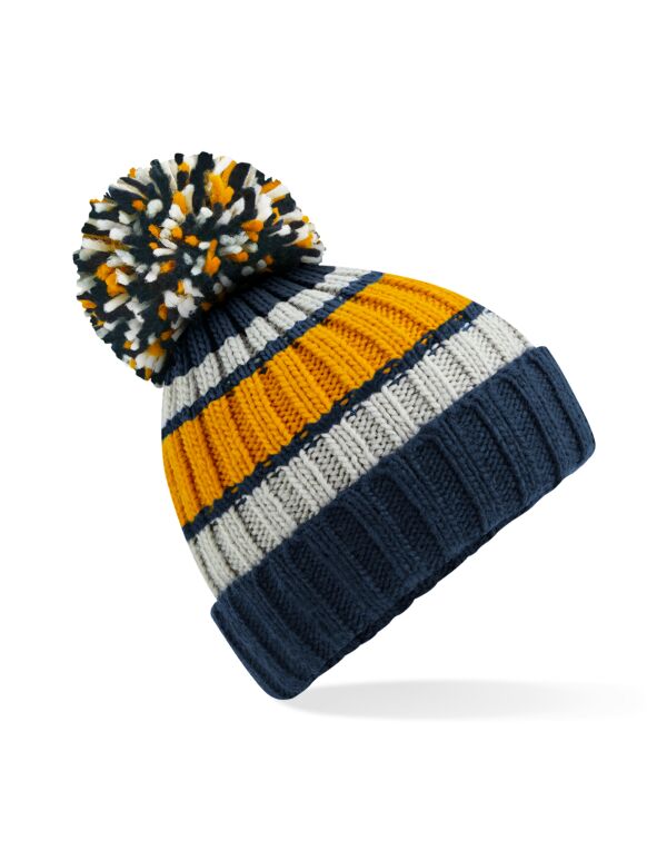 B392 Beechfield Hygge Striped Beanie Dijon Blue