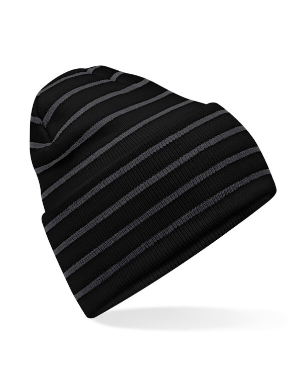 B39R Beechfield Original Deep Cuffed Striped Beanie Black/Graphite B39R Beechfield Original Deep Cuffed Striped Beanie Black/Graphite