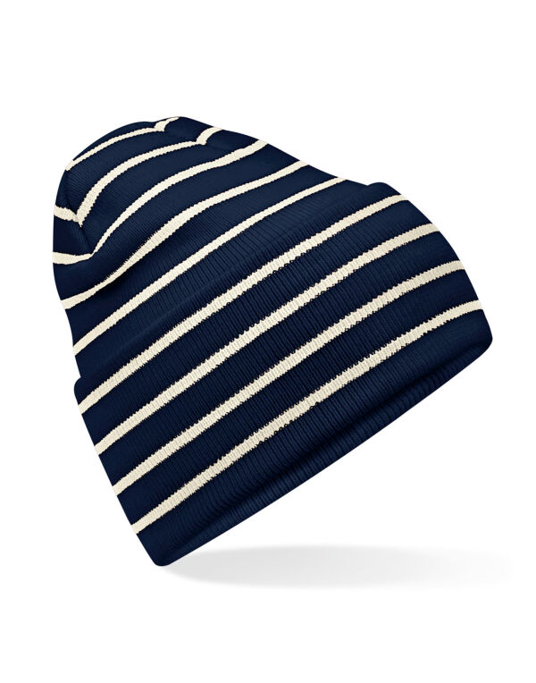 B39R Beechfield Original Deep Cuffed Striped Beanie French Navy/Soft White B39R Beechfield Original Deep Cuffed Striped Beanie French Navy/Soft White