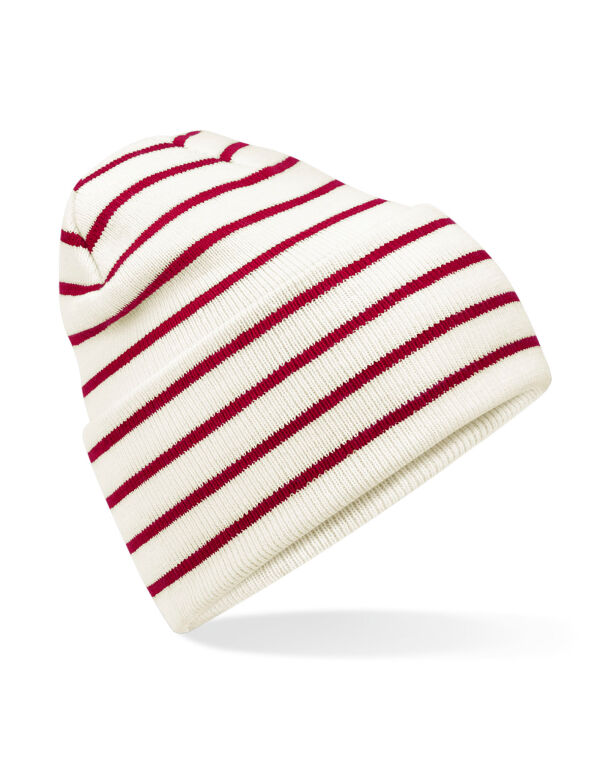 B39R Beechfield Original Deep Cuffed Striped Beanie Soft White/Classic Red B39R Beechfield Original Deep Cuffed Striped Beanie Soft White/Classic Red