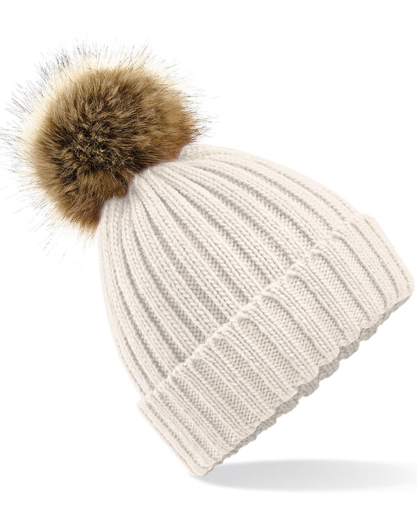 B412 Beechfield Faux Fur Pom Pom Chunky Beanie Oatmeal B412 Beechfield Faux Fur Pom Pom Chunky Beanie Oatmeal