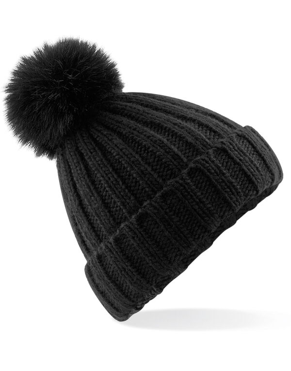 B413 Beechfield Verbier Faux Fur Pop Pom Chunky Beanie Black B413 Beechfield Verbier Faux Fur Pop Pom Chunky Beanie Black
