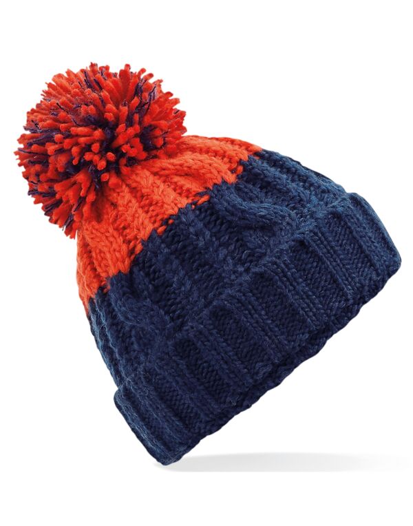 B437 Oxford Navy/ Fire Red Apres Beanie