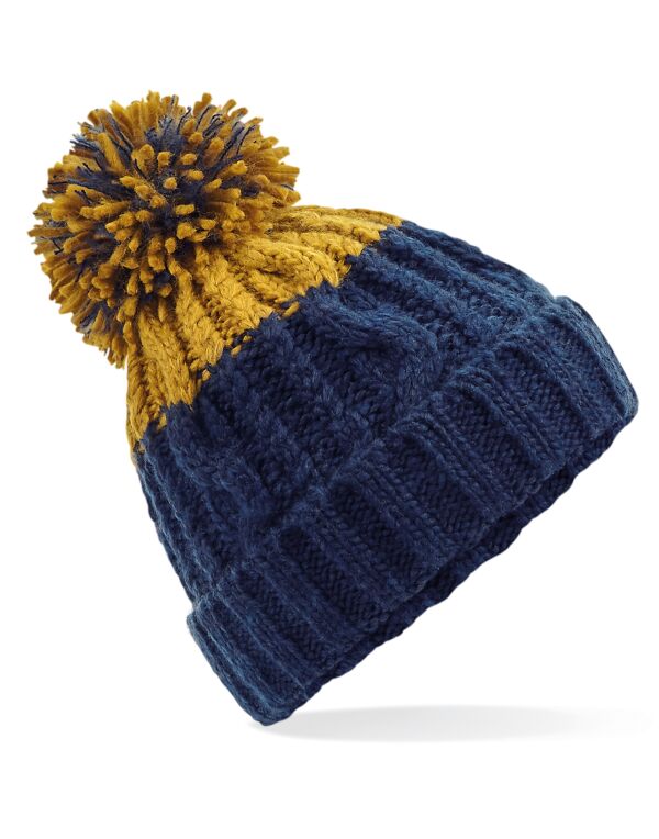 B437 Beechfield  Apres Beanie Oxford Navy/ Mustard