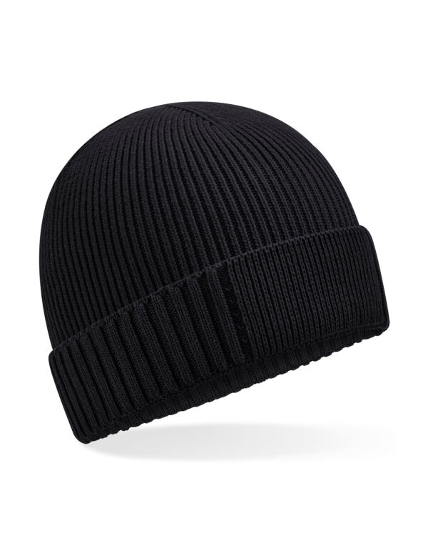 B438N Beechfield Organic Cotton Patch Beanie Black
