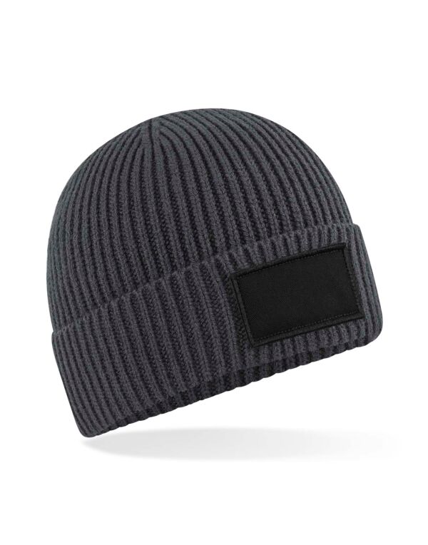 B442R Beechfield Fashion Patch Beanie Graphite Grey/Black B442R Beechfield Fashion Patch Beanie Graphite Grey/Black