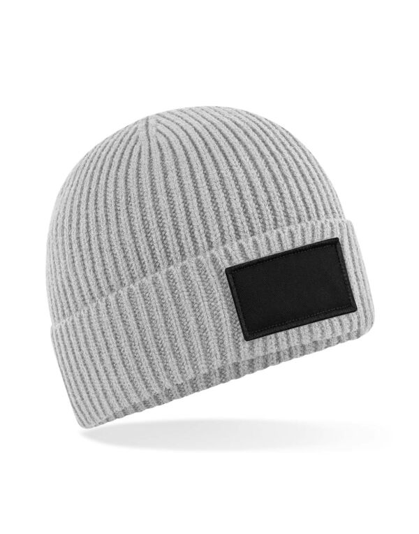 B442R Beechfield Fashion Patch Beanie Light Grey/Black