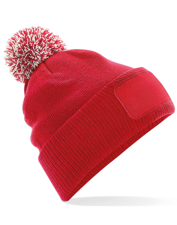 B443 Beechfield Snowstar Patch Beanie Classic Red/Off White