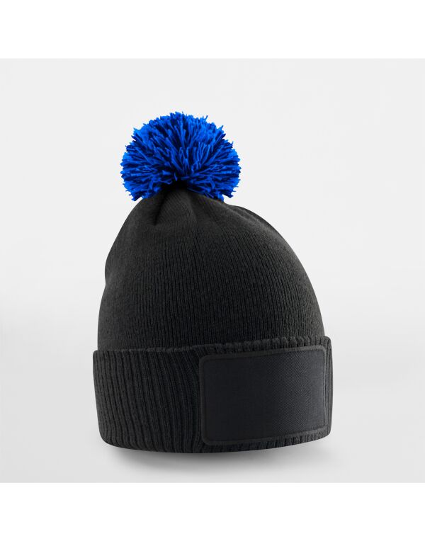 B443B Beechfield Kids Snowstar Patch Beanie Black/bright Royal