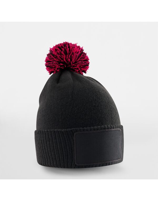 B443B Beechfield Kids Snowstar Patch Beanie Black/Classic Red