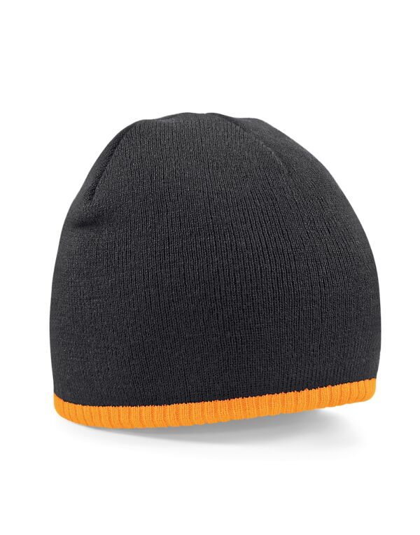 B44C Beechfield Two-Tone Pull On Beanie Black/Fluorescent Orange