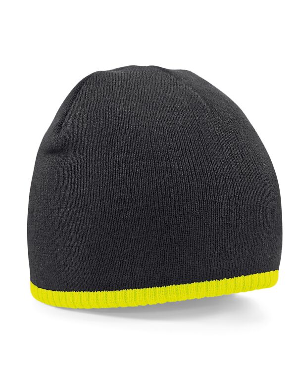 B44C Beechfield Two-Tone Pull On Beanie Black/Fluorescent Yellow