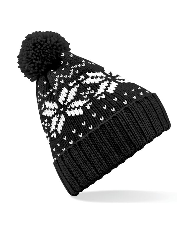 B456 Beechfield Fair Isle Snowstar Beanie Black/White