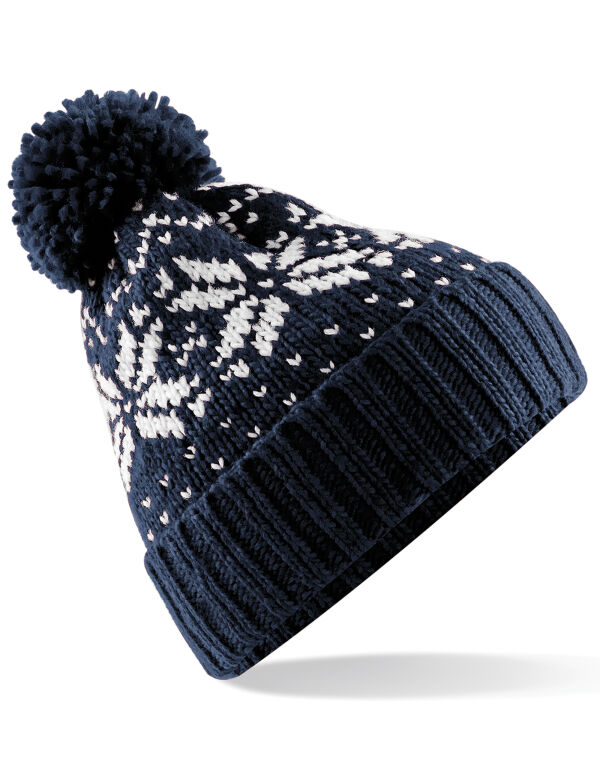 B456 Beechfield Fair Isle Snowstar Beanie French Navy/White
