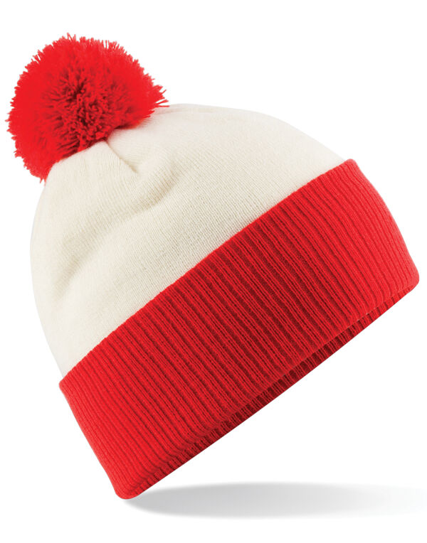 B451 Beechfield Snowstar Two-Tone Beanie Off White/ Bright Red