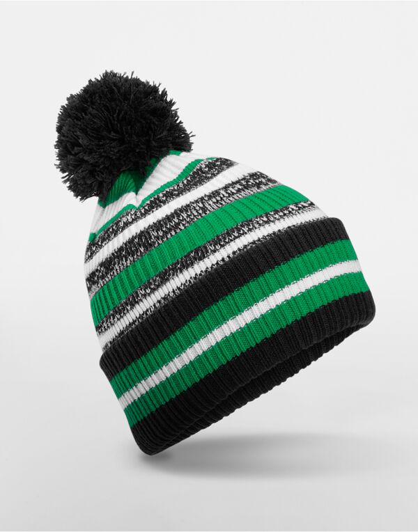 B474R Beechfield Multi-Sport Fan Beanie Black/Kelly Green/White