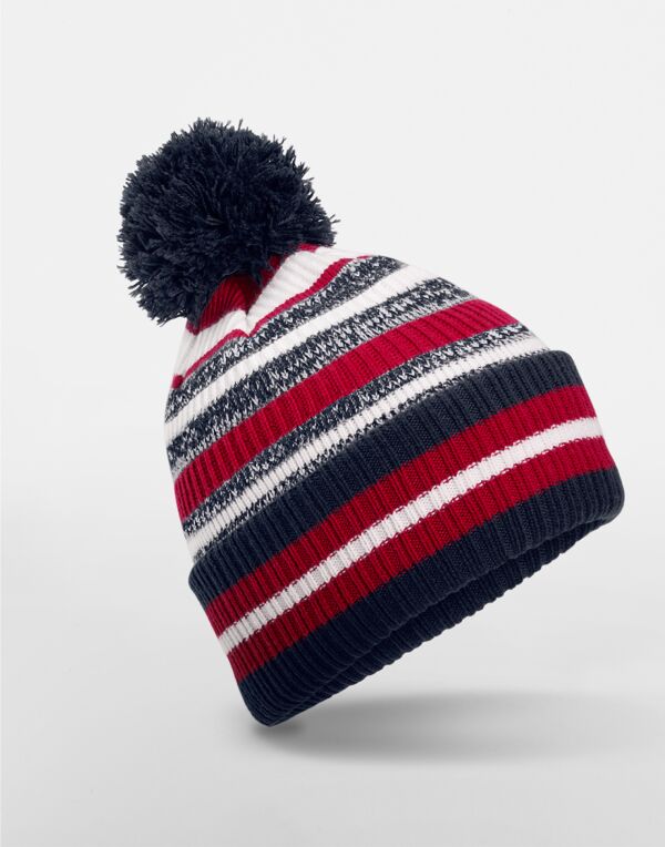 B474R Beechfield Multi-Sport Fan Beanie French Navy/Classic Red/White