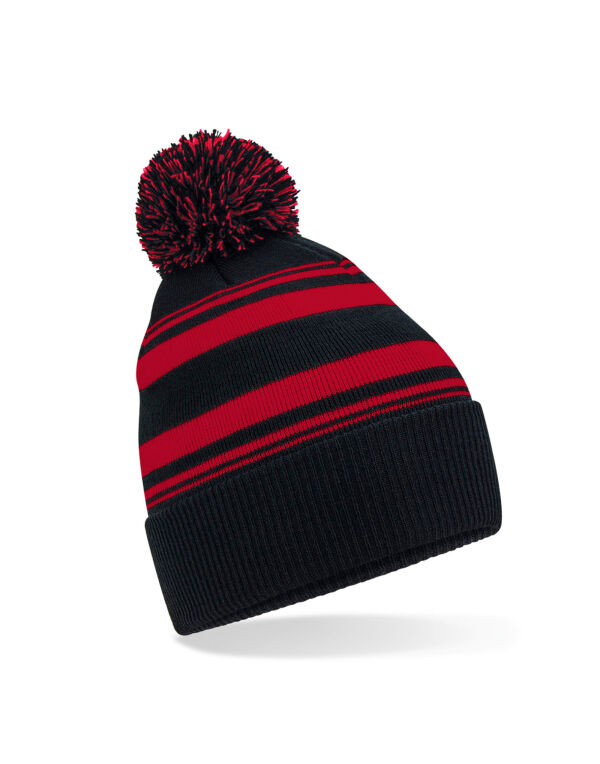B473R Beechfield Striped Fan Beanie Black/Classic Red