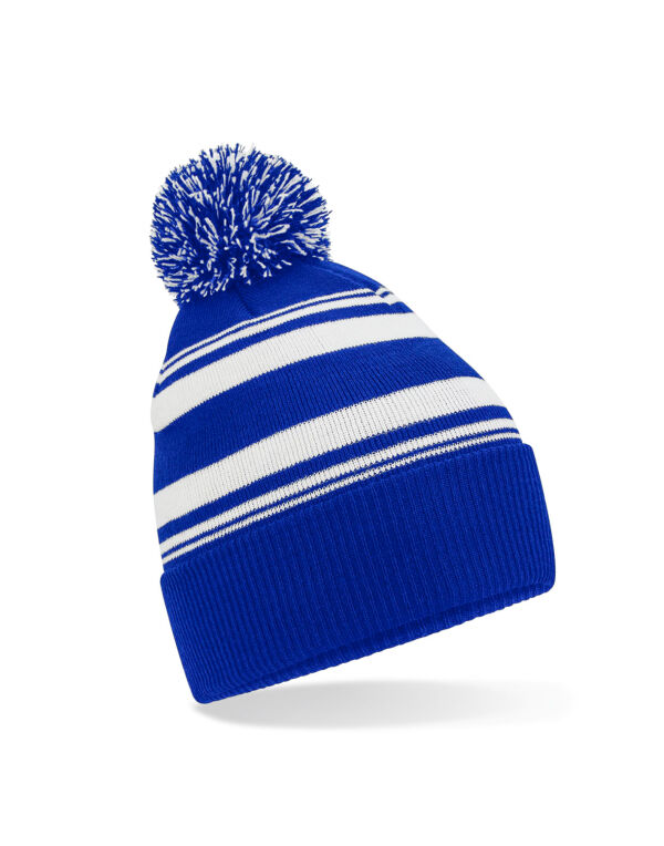 B473R Beechfield Striped Fan Beanie Bright Royal/White B473R Beechfield Striped Fan Beanie Bright Royal/White
