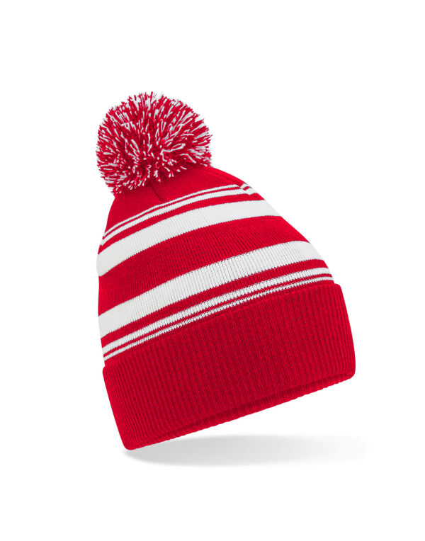 B473R Beechfield Striped Fan Beanie Classic Red/White