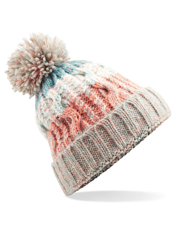 B486 Beechfield Corkscrew Pom Pom Beanie Milkshake Mix