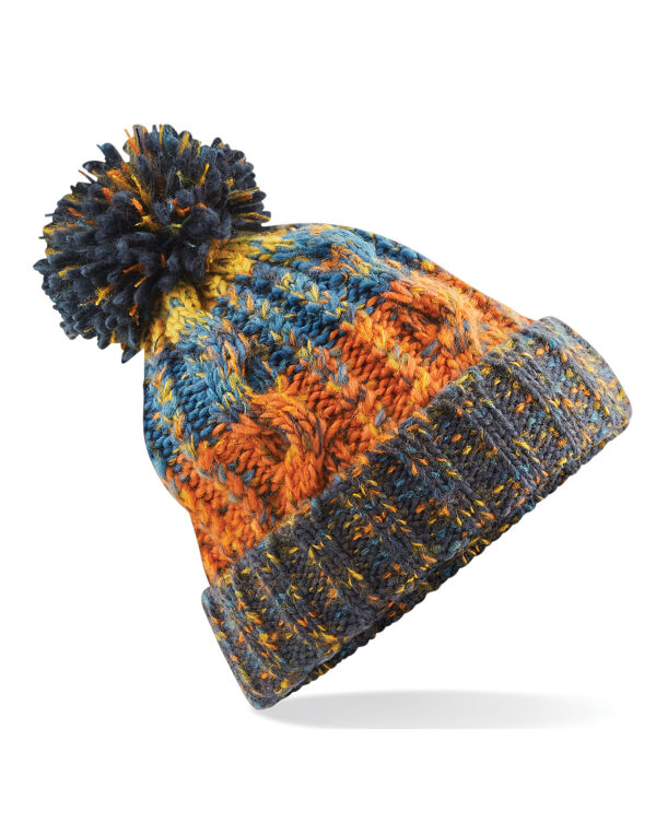 B486 Beechfield Corkscrew Pom Pom Beanie Retro Blues B486 Beechfield Corkscrew Pom Pom Beanie Retro Blues