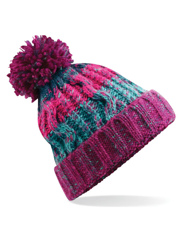 B486 Beechfield Corkscrew Pom Pom Beanie Winter Berries B486 Beechfield Corkscrew Pom Pom Beanie Winter Berries