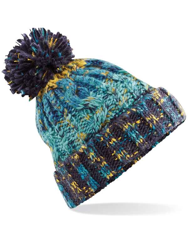 B486 Beechfield Corkscrew Pom Pom Beanie Marine Splash B486 Beechfield Corkscrew Pom Pom Beanie Marine Splash