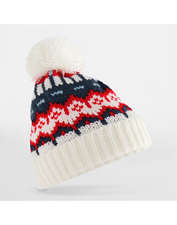 B528 Beechfield Retro Ski Beanie White Out