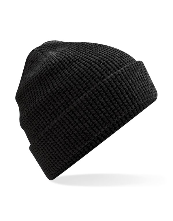 B52N Beechfield Organic Cotton Waffle Beanie Black