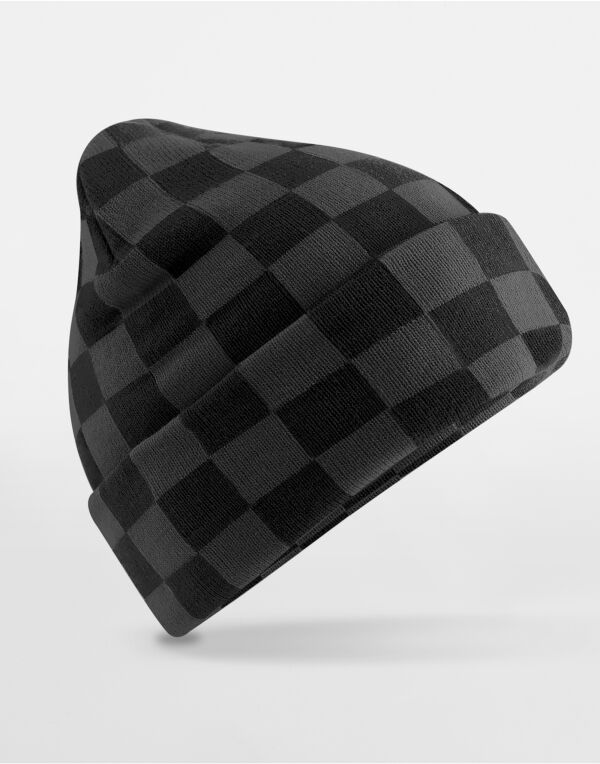 B531 Beechfield Checkerboard Beanie Black/Charcoal