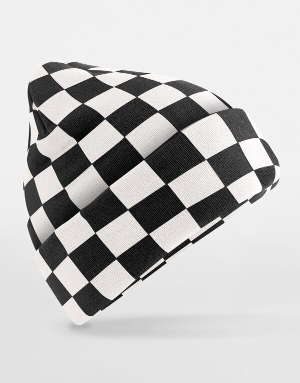 B531 Beechfield Checkerboard Beanie Black/Soft White