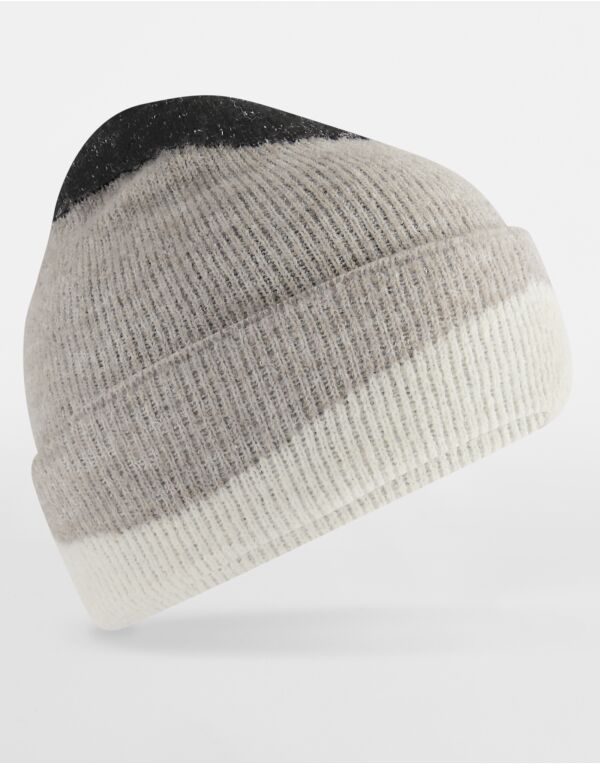 B532 Beechfield Soft Wave Beanie Black/Light Grey/Soft White