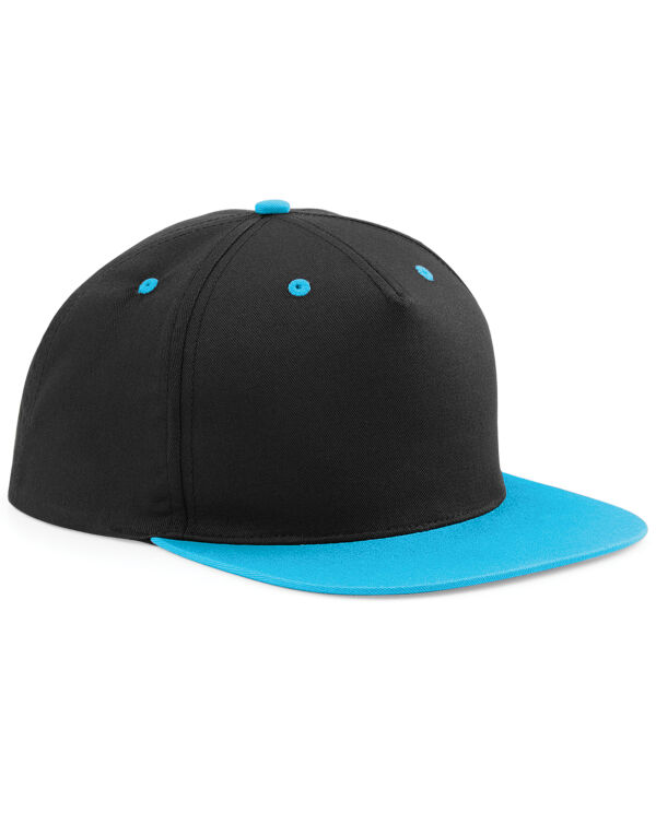 B610C Beechfield 5 Panel Contrast Snapback Black/ Surf Blue