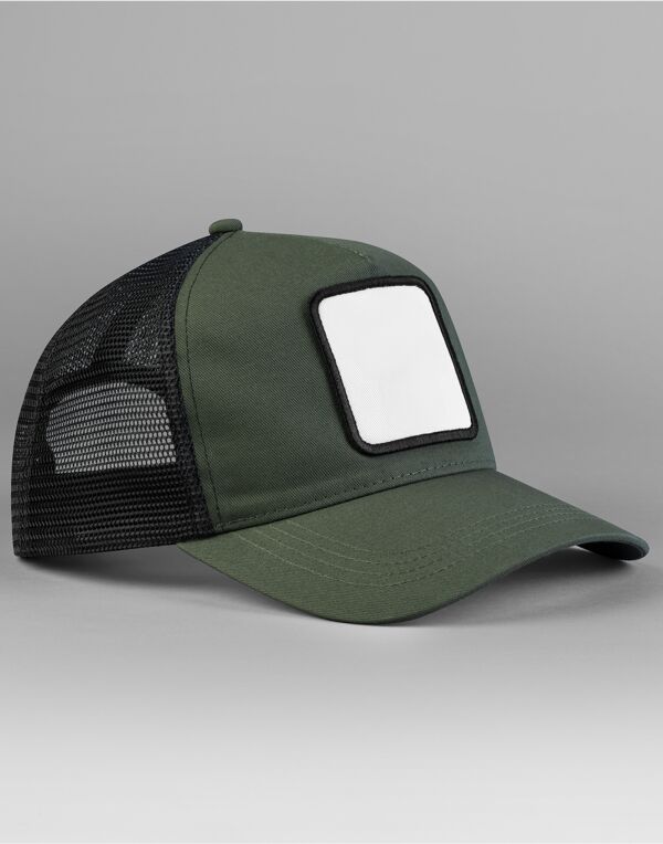 B636 Beechfield Appliqué Patch 5 Panel Trucker Olive Green/Black
