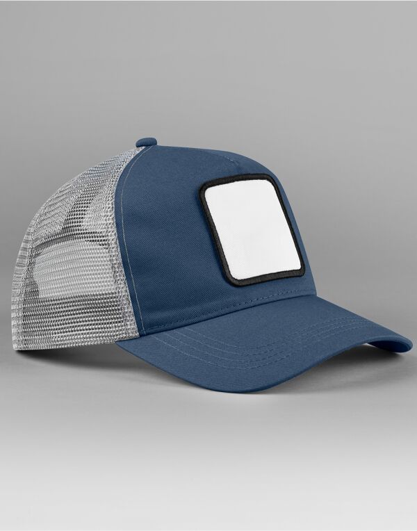 B636 Beechfield Appliqué Patch 5 Panel Trucker Slate Blue/Light Grey