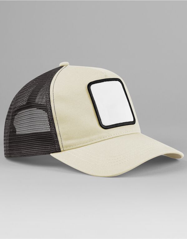 B636 Beechfield Appliqué Patch 5 Panel Trucker Stone/Shadow Grey