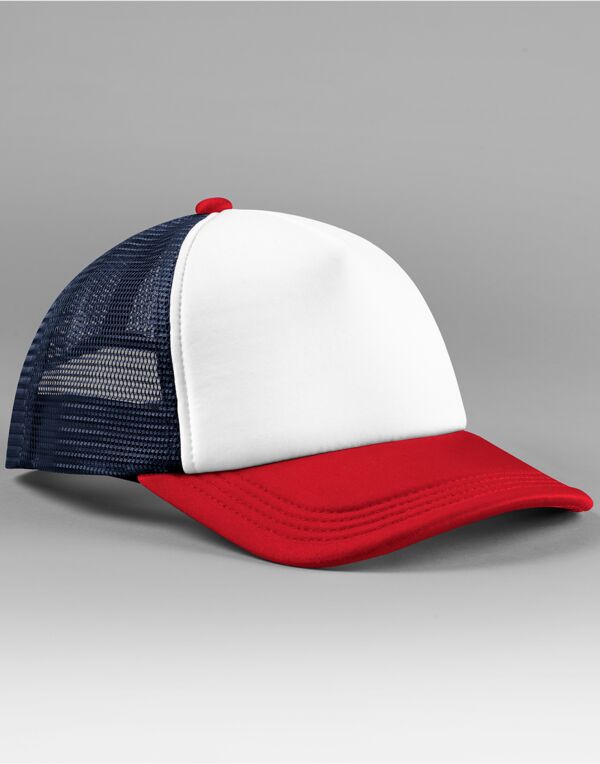 B639 Beechfield Retro 5 Panel Trucker Navy/Red
