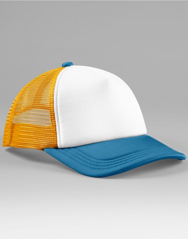 B639 Beechfield Retro 5 Panel Trucker Sunflower/Heritage Blue