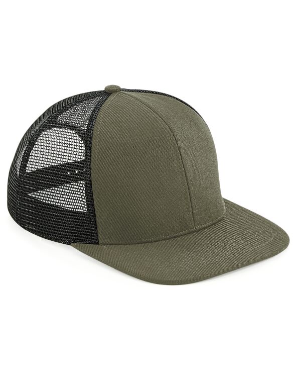 B664 Beechfield Original Flat Peak 6 Panel Trucker Olive/Black B664 Beechfield Original Flat Peak 6 Panel Trucker Olive/Black