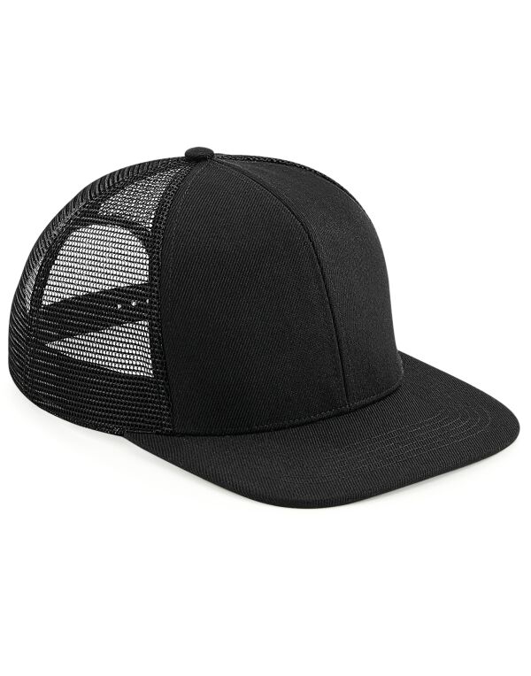 B664 Beechfield Original Flat Peak 6 Panel Trucker Black/Black