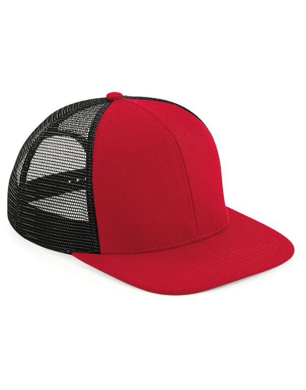 B664 Beechfield Original Flat Peak 6 Panel Trucker Classic Red/Black