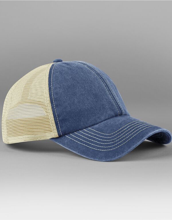 B672 Beechfield 6 Panel Vintage Trucker Vintage Denim/Stone